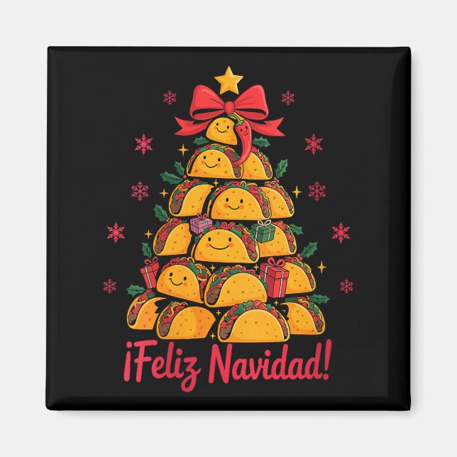 Womens Merry Christmas Tacos Tree Feliz Navidad Me Magnet (Front)