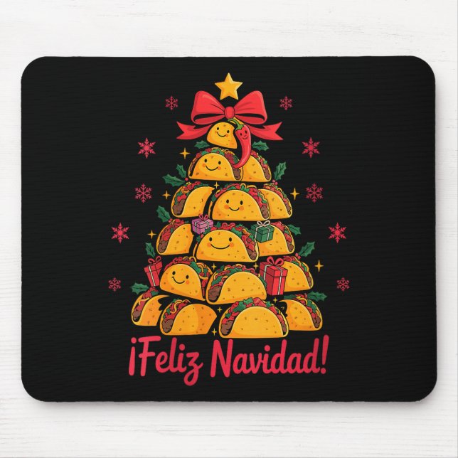 Womens Merry Christmas Tacos Tree Feliz Navidad Me Mouse Mat (Front)