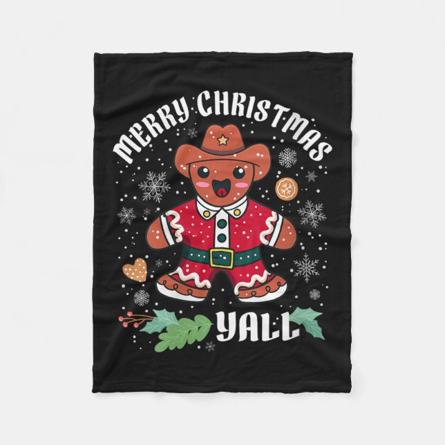 Womens Merry Christmas Yall Christmas Gingerbread  Fleece Blanket (Front)