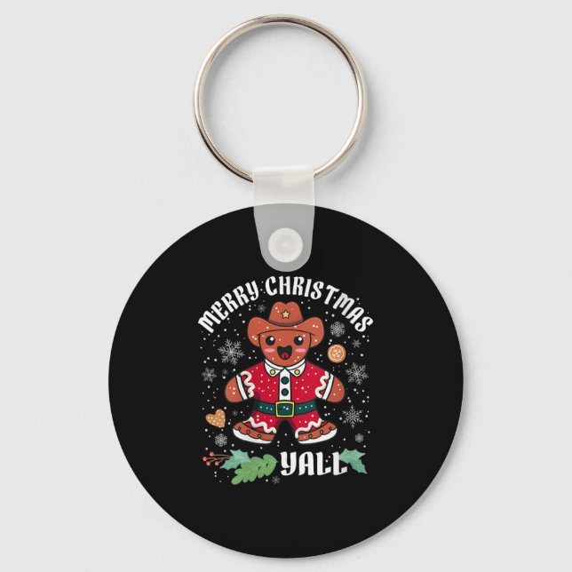 Womens Merry Christmas Yall Christmas Gingerbread  Key Ring (Front)