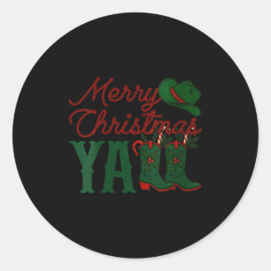 Womens Merry Christmas Y'all Cowboy Boots Western  Classic Round Sticker