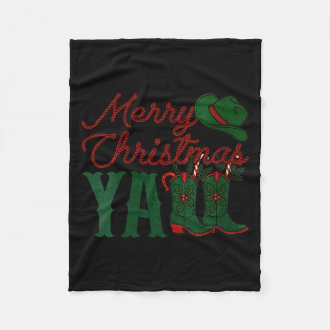 Womens Merry Christmas Y'all Cowboy Boots Western  Fleece Blanket (Front)