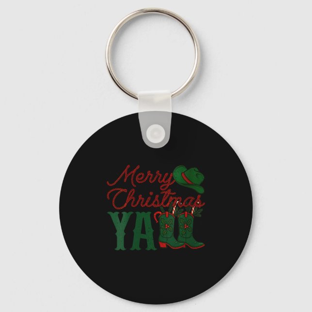 Womens Merry Christmas Y'all Cowboy Boots Western  Key Ring (Front)