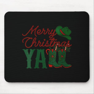Womens Merry Christmas Y'all Cowboy Boots Western Mouse Mat