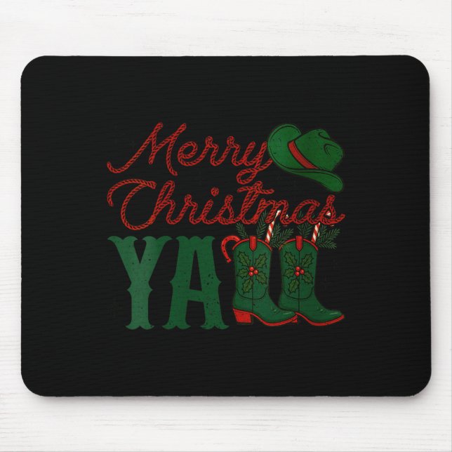 Womens Merry Christmas Y'all Cowboy Boots Western  Mouse Mat (Front)