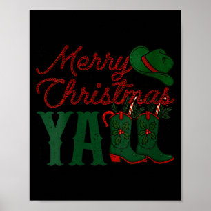 Womens Merry Christmas Y'all Cowboy Boots Western  Poster