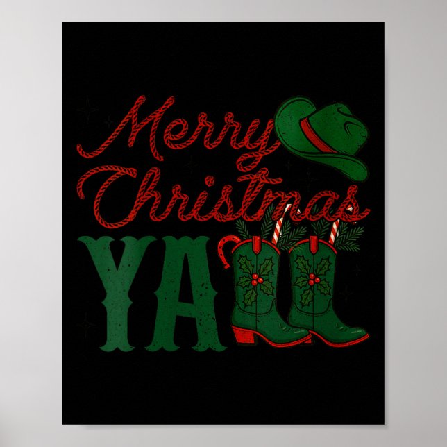 Womens Merry Christmas Y'all Cowboy Boots Western  Poster (Front)