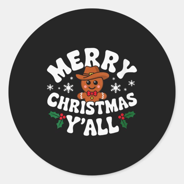 Womens Merry Christmas Yall Gingerbread Cowboy How Classic Round Sticker (Front)