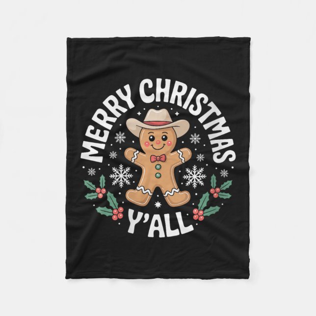Womens Merry Christmas Yall Gingerbread Cowboy How Fleece Blanket (Front)