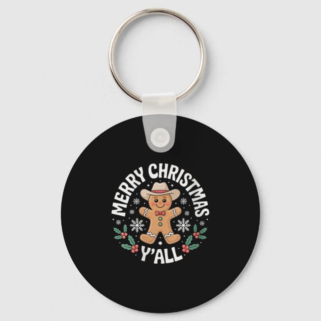 Womens Merry Christmas Yall Gingerbread Cowboy How Key Ring (Front)