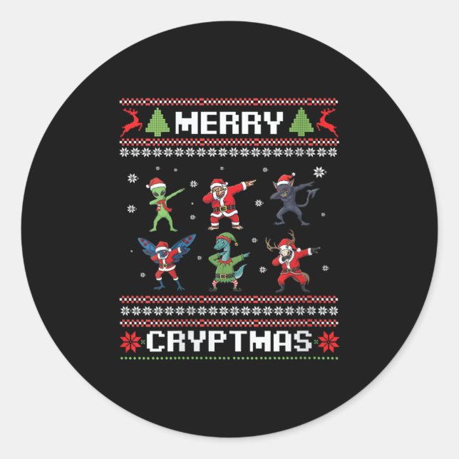 Womens Merry Cryptmas Dabbing Cryptid Monsters Fun Classic Round Sticker (Front)
