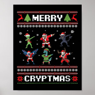 Womens Merry Cryptmas Dabbing Cryptid Monsters Fun Poster