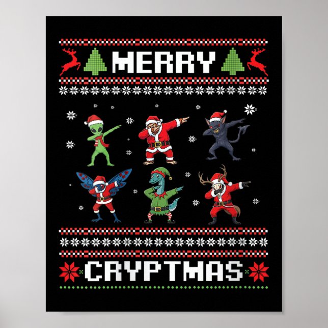 Womens Merry Cryptmas Dabbing Cryptid Monsters Fun Poster (Front)
