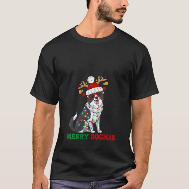 Womens Merry Dogmas Funny Border Collie Dog Christ T-Shirt (Front)