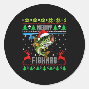 Womens Merry Fishmas B Fish Fishing Funny Ugly Chr Classic Round Sticker