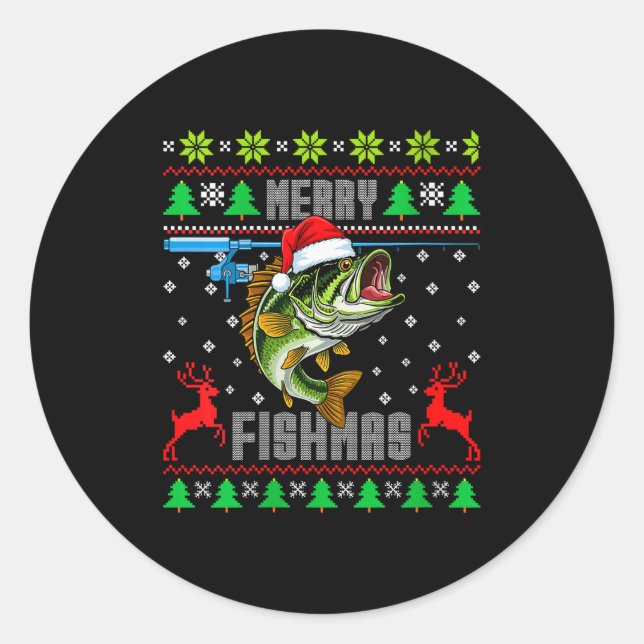 Womens Merry Fishmas B Fish Fishing Funny Ugly Chr Classic Round Sticker (Front)