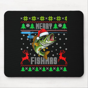 Womens Merry Fishmas B Fish Fishing Funny Ugly Chr Mouse Mat