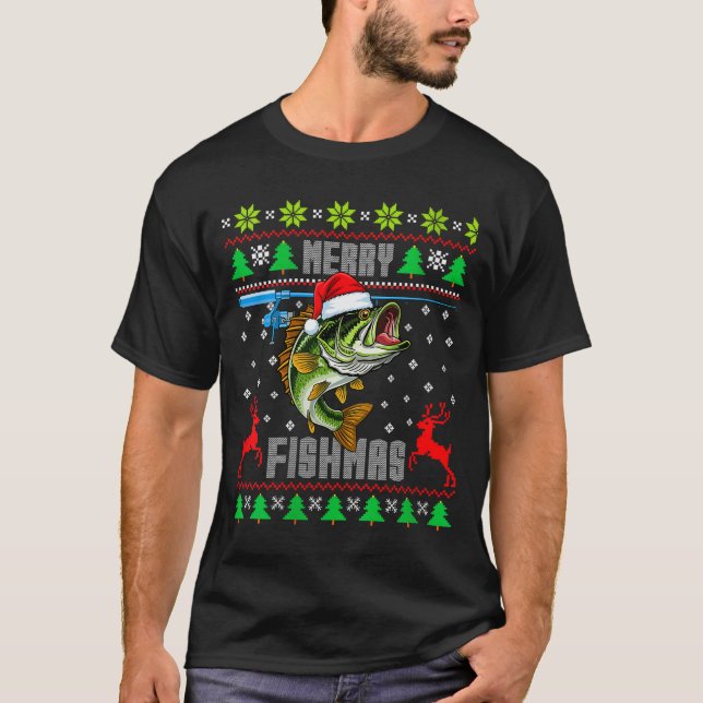 Womens Merry Fishmas B Fish Fishing Funny Ugly Chr T-Shirt (Front)
