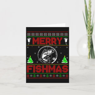 Womens Merry Fishmas B Fish Fishing Ugly Christmas Card