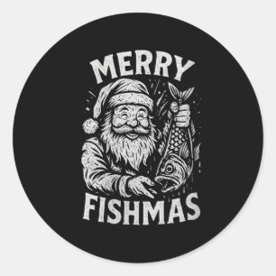 Womens Merry Fishmas Vintage Santa Fishing Christm Classic Round Sticker