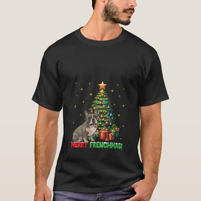 Womens Merry Frenchmas French Bulldog Christmas Tr T-Shirt (Front)