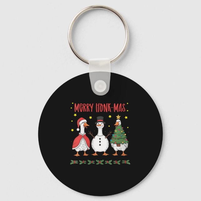 Womens Merry Honk-mas Funny Goose Christmas Humor  Key Ring (Front)