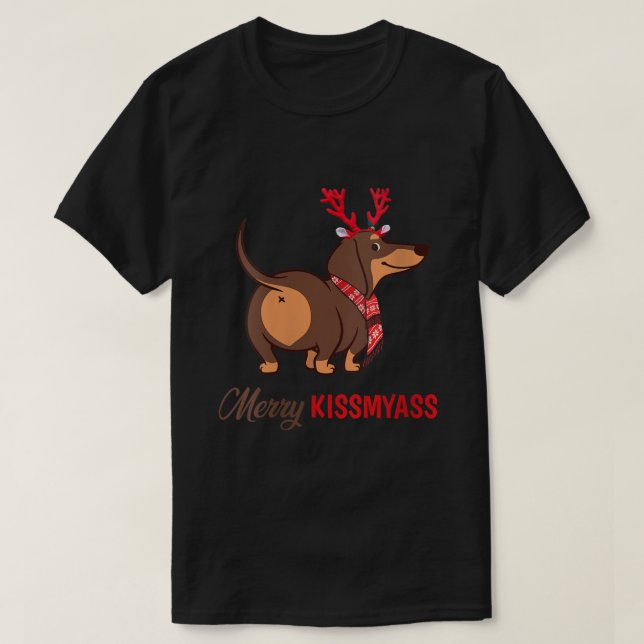 Womens Merry Kissmyass Funny Christmas Reindeer Da T-Shirt (Design Front)