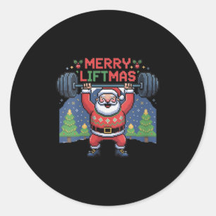 Womens Merry Liftmas Santa Claus Barbell Press Fun Classic Round Sticker