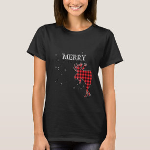 Womens Merry Moose Buffalo Red Plaid Funny Couples T-Shirt