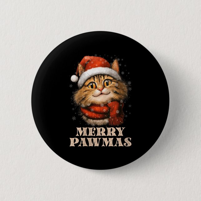Womens Merry Pawmas Funny Santa Cat Christmas For  6 Cm Round Badge (Front)