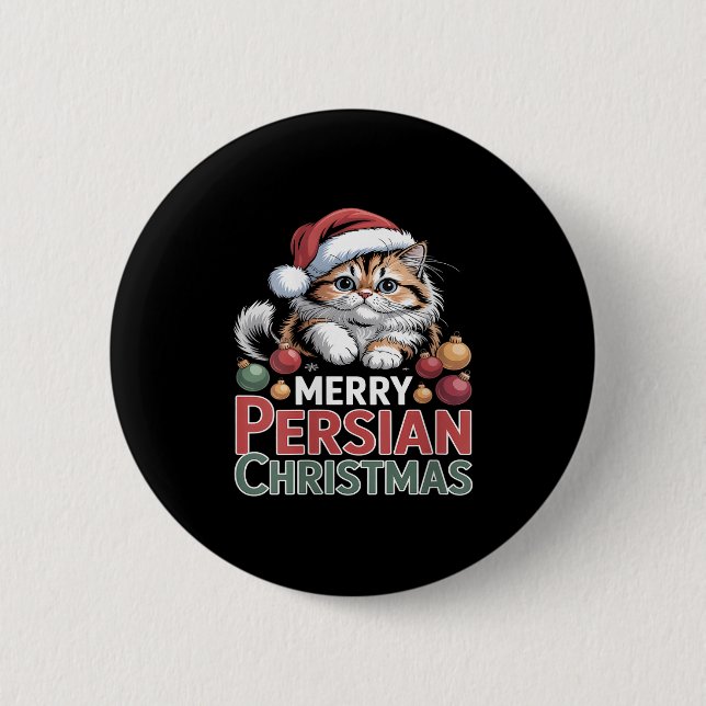 Womens Merry Persian Christmas Cute Cat V-neck  6 Cm Round Badge (Front)