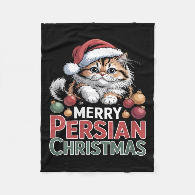 Womens Merry Persian Christmas Cute Cat V-neck  Fleece Blanket (Front)