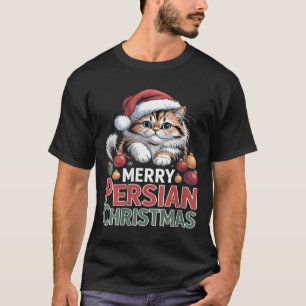 Womens Merry Persian Christmas Cute Cat V-neck  T-Shirt