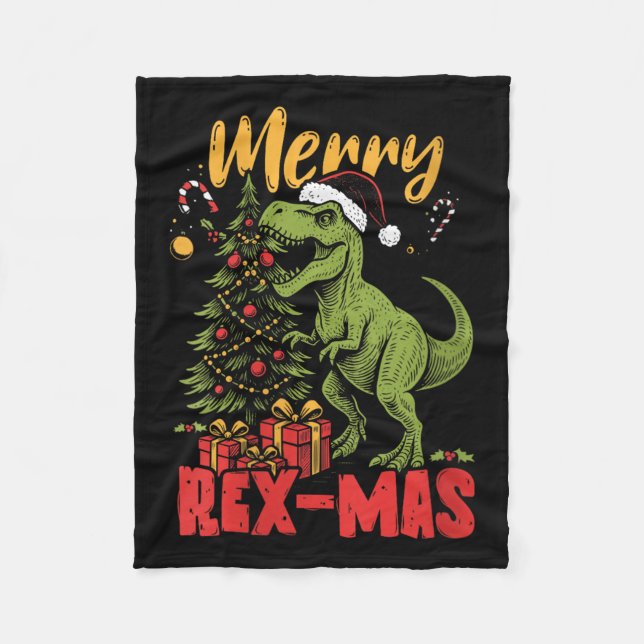 Womens Merry Rex-mas Santa Dinosaur Retro Christma Fleece Blanket (Front)