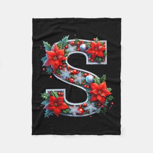 Womens Merry S Letter Insettia Snowflakes V-neck  Fleece Blanket (Front)