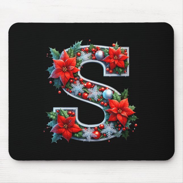 Womens Merry S Letter Insettia Snowflakes V-neck  Mouse Mat (Front)