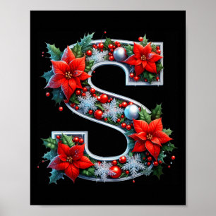 Womens Merry S Letter Insettia Snowflakes V-neck  Poster