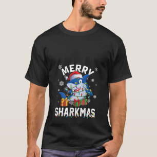 Womens Merry Sharkmas Shark Santa Ugly Christmas L T-Shirt