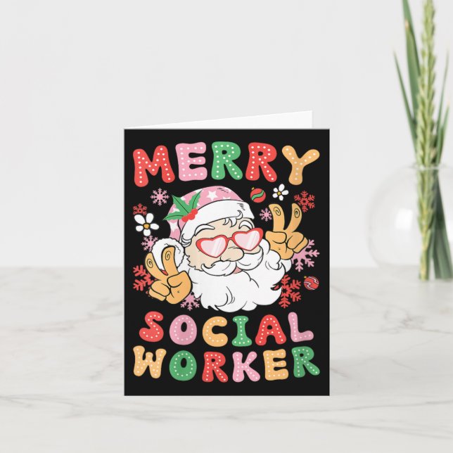 Womens Merry Social Worker Christmas Social Worker Card (Front)