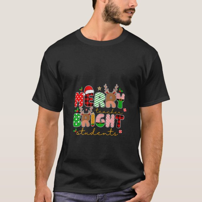 Womens Merry Teacher Bright Students Christmas Cut T-Shirt (Front)