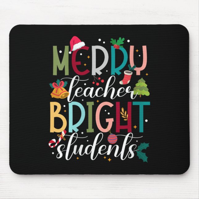 Womens Merry Teacher Bright Students Christmas Hol Mouse Mat (Front)