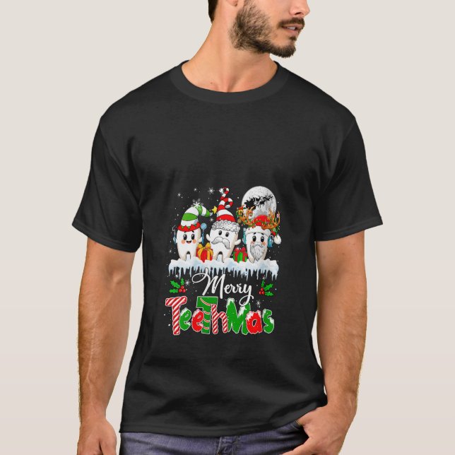 Womens Merry Teethmas Xmas Three Santa Elf Reindee T-Shirt (Front)