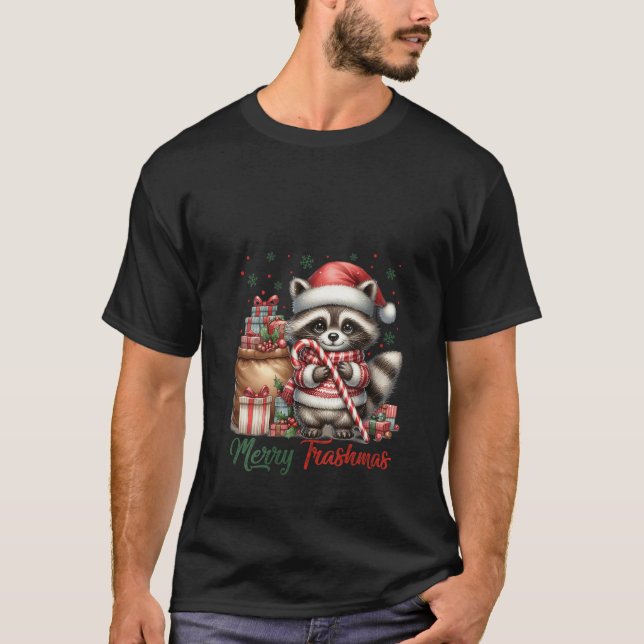 Womens Merry Trashmas Cute Santa Raccoon Lover Can T-Shirt (Front)