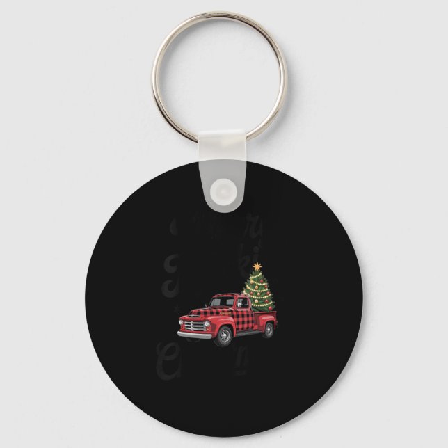 Womens Merry Truckin' Christmas Buffalo Plaid Clic Key Ring (Front)
