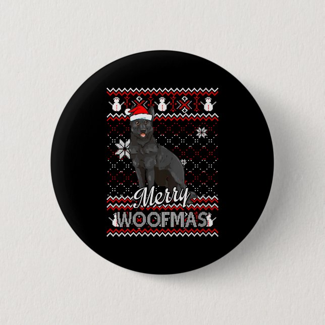 Womens Merry Woofmas Black German Shepherd Dog San 6 Cm Round Badge (Front)