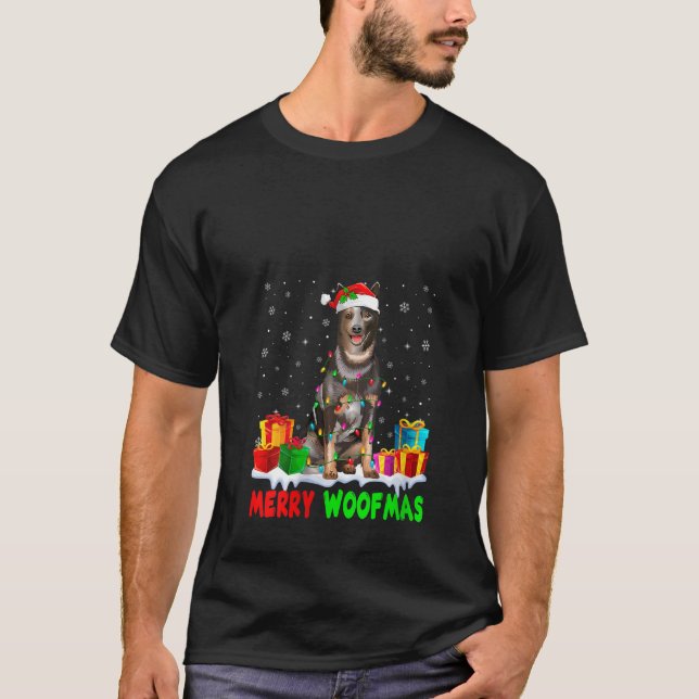 Womens Merry Woofmas Xmas Lights Cute Australian C T-Shirt (Front)