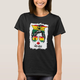 Womens Messy Bun Ghana Flag Glasses Patriotic Wome T-Shirt