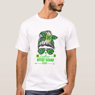 Womens Messy Bun Life Hair Luckiest Office Squad E T-Shirt