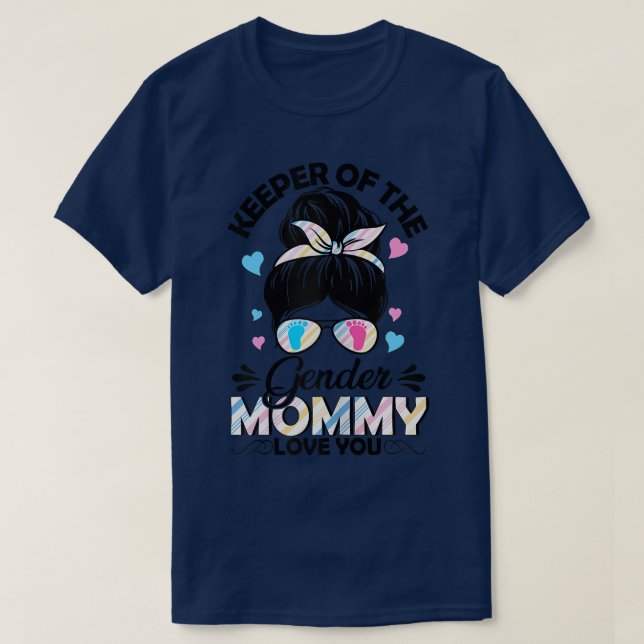Womens Messy Bun Pink Or Blue Mummy Loves You Gend T-Shirt (Design Front)