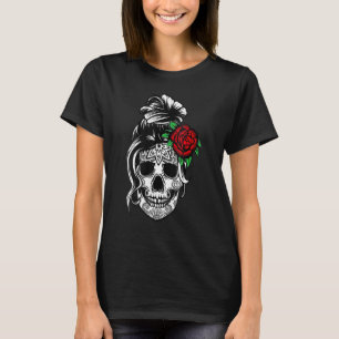 Womens Messy Bun Skull Mom Halloween  Dead Sugar S T-Shirt